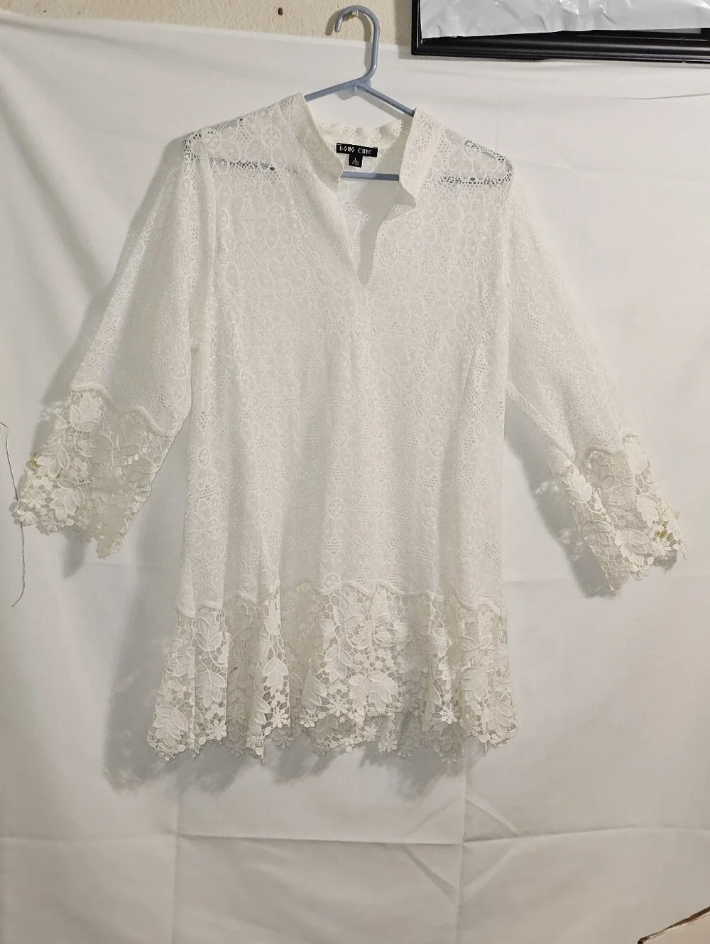 Boho Chic Vasi White Sheer Lace Tunic Size Large - Picture 4 of 10